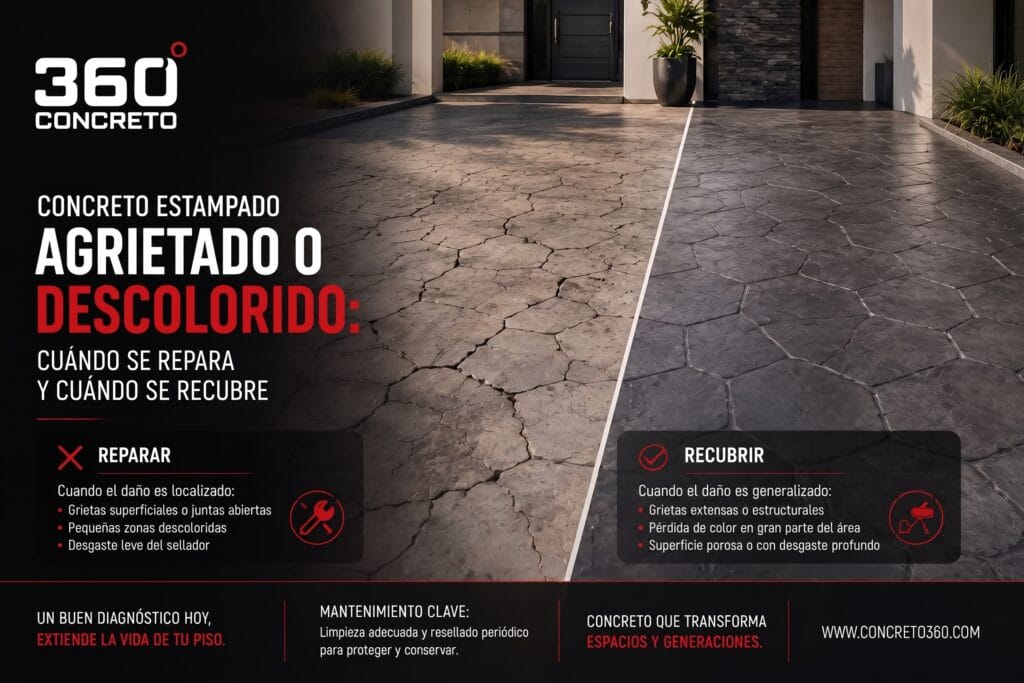 Concreto estampado agrietado o descolorido