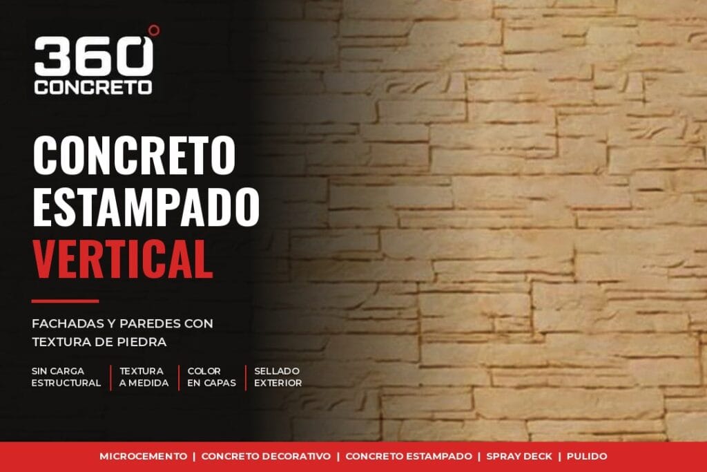 Concreto estampado vertical con textura de piedra laja en pared