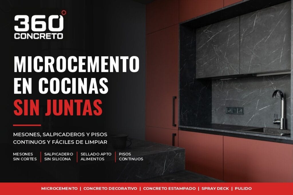 Microcemento en cocinas sin juntas: mesones, salpicaderos y pisos continuos