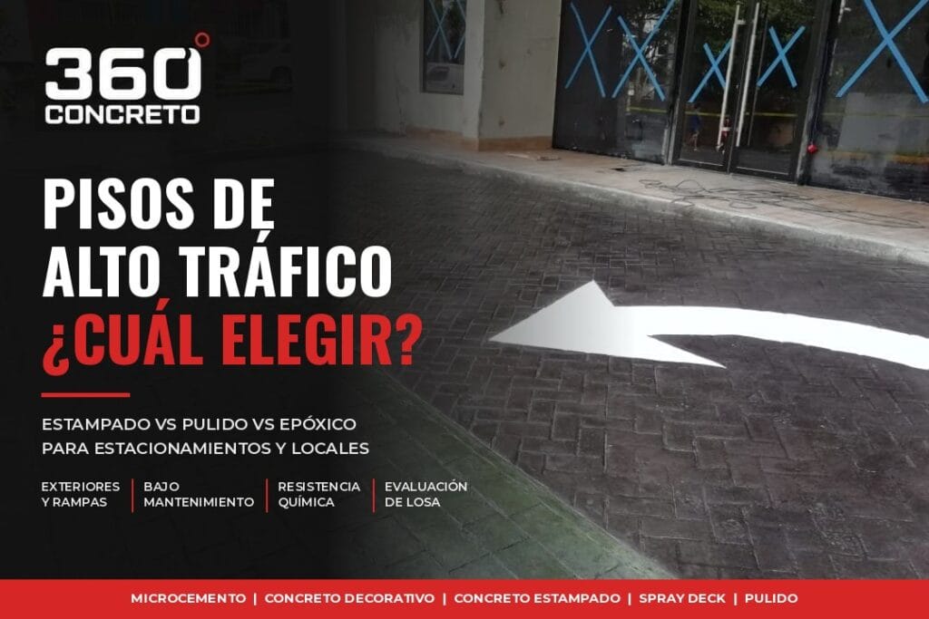 Pisos de alto tráfico: concreto estampado en acceso vehicular de local comercial